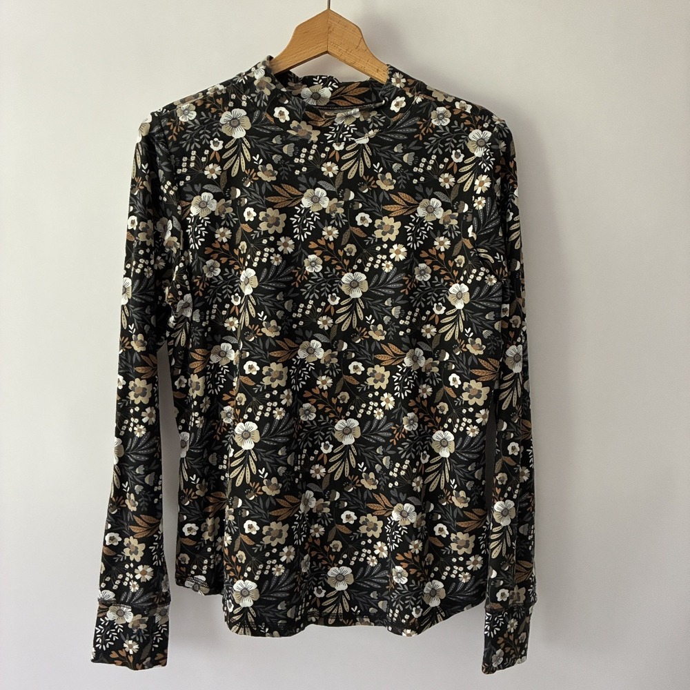 Denim & Co Adaptive Jersey Mock Neck Long Sleeve Top Size M Floral Fall Print
